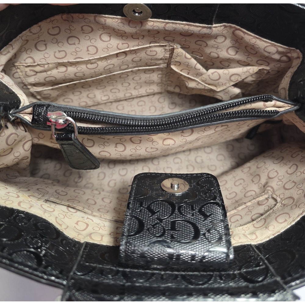 Guess Black Logo Satchel Handbag Silver Handle Crossbody Strap Spacious Bag - Picture 7 of 11